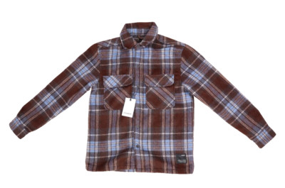 Pull & Bear Check Overshirt Jacket Coat Plaid Button Front Brown Blue Mens XS