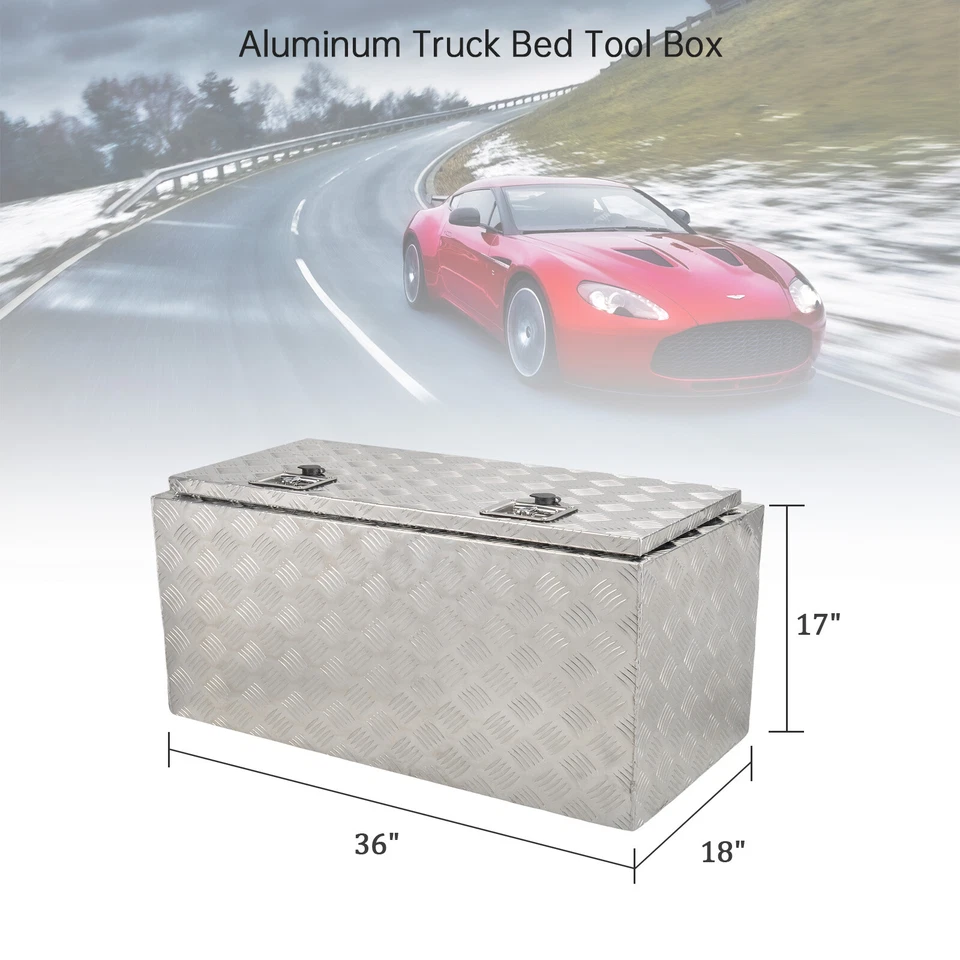 Remolque caja de herramientas debajo de la carrocería de camión de aluminio plateado 36"" RV almacenamiento de herramientas con cerradura Foto 2 de 4