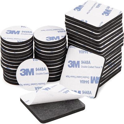 50 Piezas Cinta Espuma Doble Cara Negra Adhesiva Cuadrada Redonda 2Mm