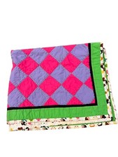 Vintage Colorful Girl's Hand Made Quilt 38x30 Pink Purple Green Dancers Cottage-
