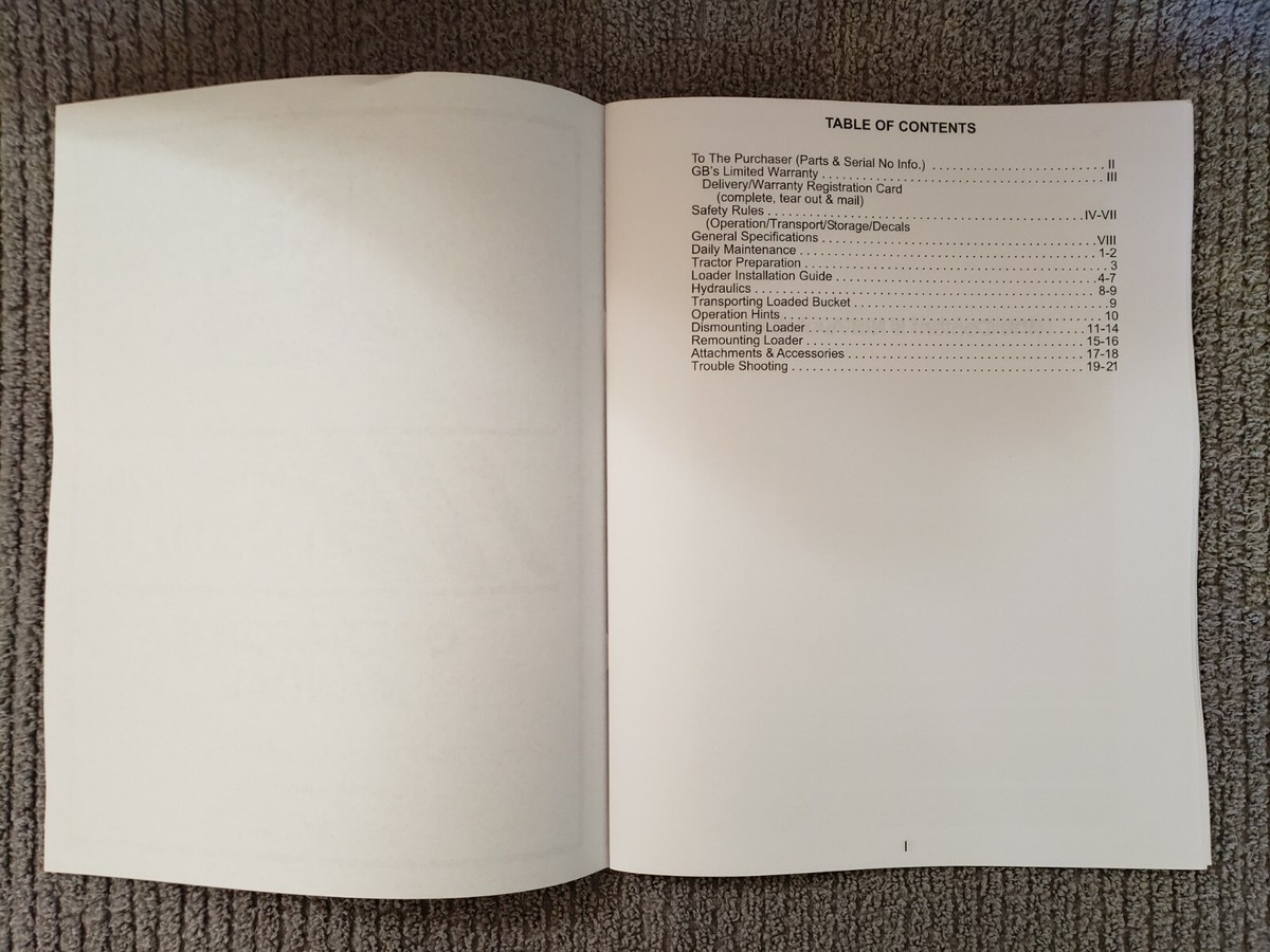 Great Bend - M10 & M20 Loader Operator's Manual - Quality