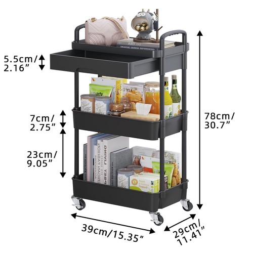 3-Tier Rolling Utility Cart with DrawerMultifunctional Storage Organizer - Picture 5 of 8