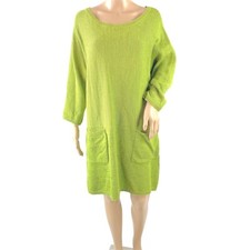 Soft Surroundings Women's Cotton Blend 3/4" Sleeve Green Knit Sweater Dress Sz S