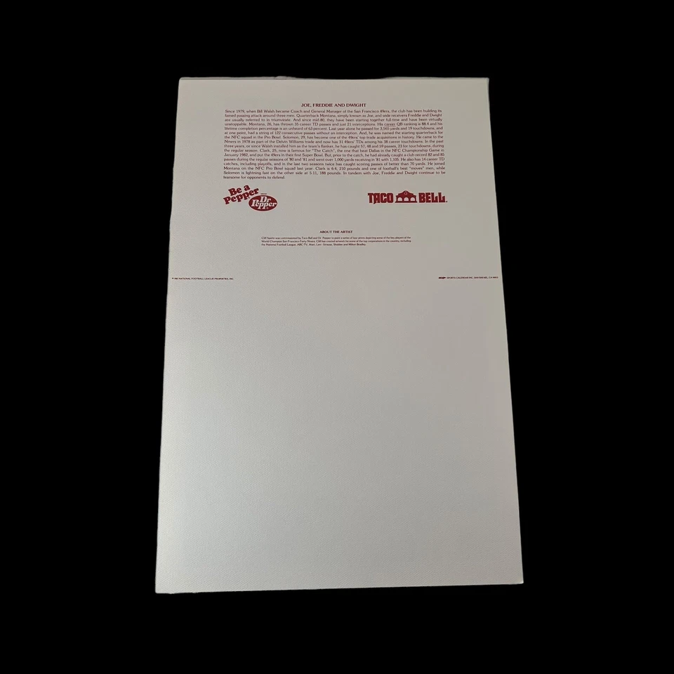 Joe Montana 49ers Cliff Spohn 1982 Pintura Litografía Taco Bell Dr. Pepper 18"x11" Foto 2 de 4