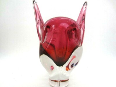 Mid Century Bernstein & Rosa Kunstglas Chribska Sommerso Katzenkopf Vase