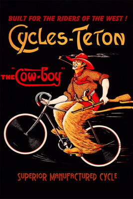 Bike Cowboy Bicycle Teton Rifle Vintage Art Wall Room Poster