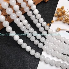 Natural 6/8/10/12/14mm White Jade Gemstone Round Loose Beads 15" Strand