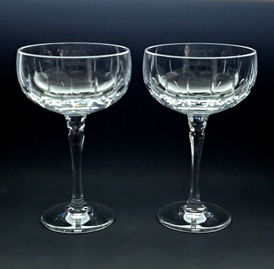 2 Towle Tiara Champagne Coupes Glasses 6.2'' cut stem crystal elegant toasting