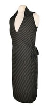 WAREHOUSE Sleeveless Wrap Midi Dress Party Casual Size 12 Black Brown Striped