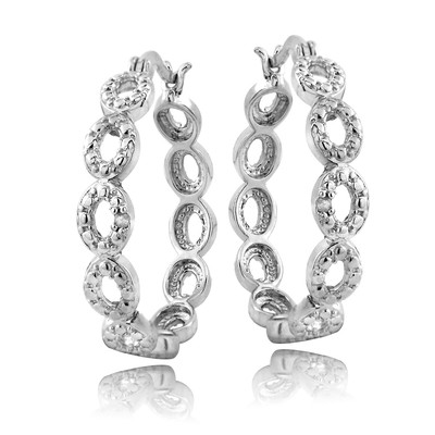 925 Silver Diamond Accent Marquise Link Hoop Earrings