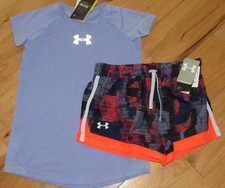 Under Armour lavender purple fitted top patterned shorts NWT girls' L YLG