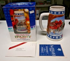 1995 Anheuser Busch Budweiser Holiday Beer Stein Lighting The Way Home