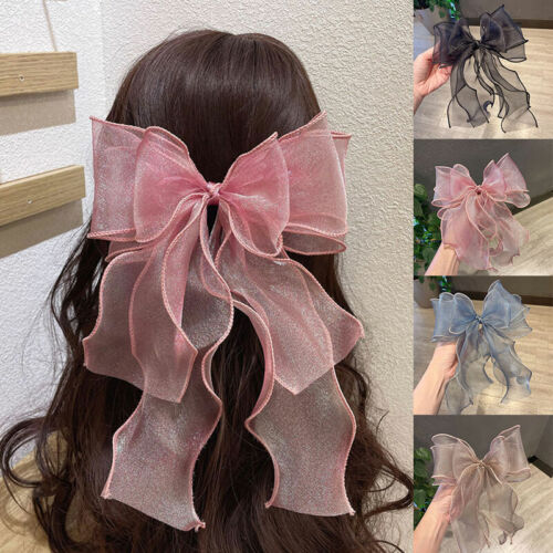 Cute Girl Bow Ribbon Hairpin Sweet Hair Clips Ponytail Holder Hair Accessories - Picture 1 of 22