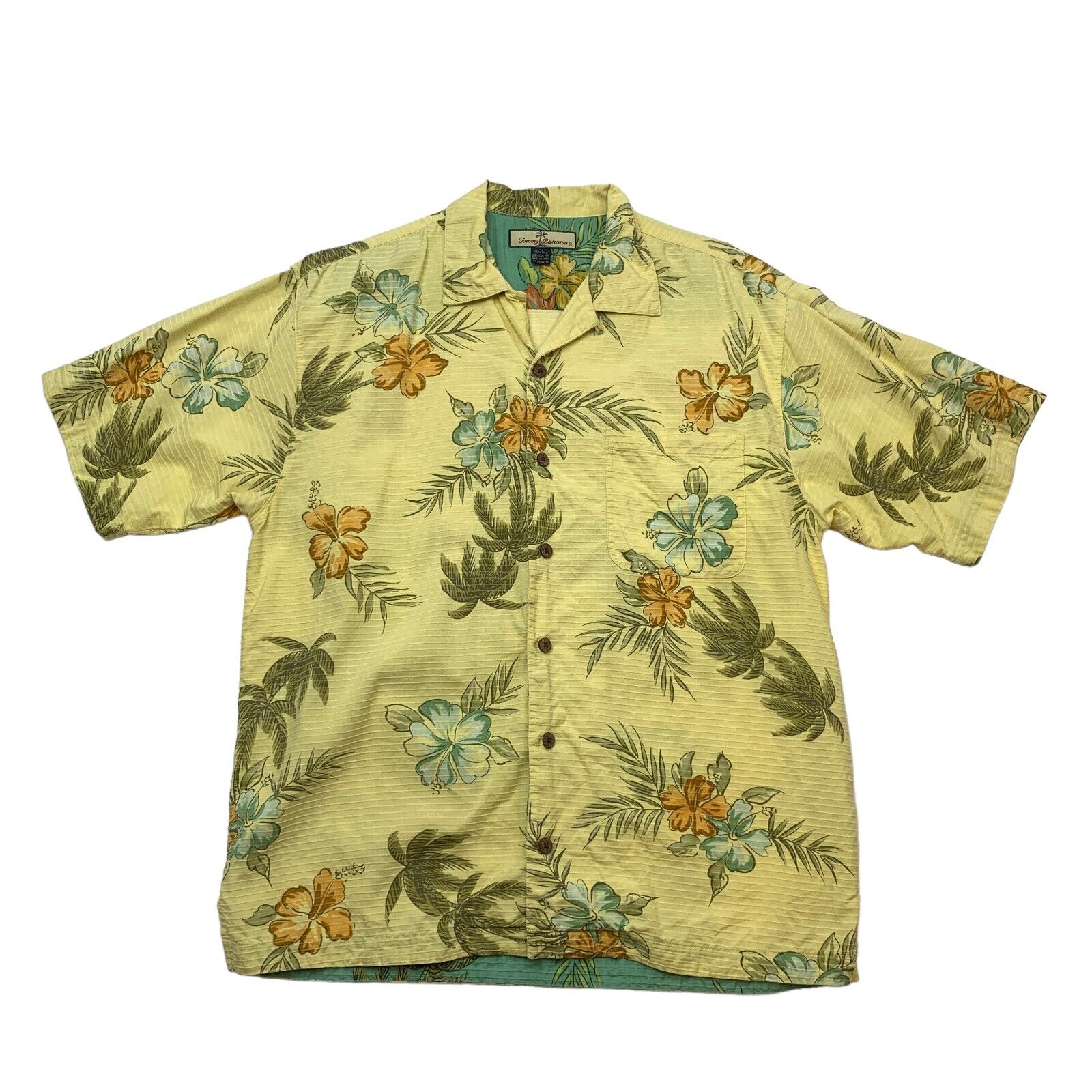 Tommy Bahama Hawaiian Shirt Mens M Medium Yellow Button Up Silk Blend  Collared