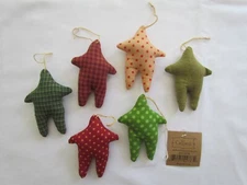 Primitive Style Star Ornaments Homespun Polka dot Collins AO-5214 6pc NEW small