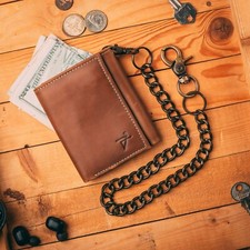 RFID Wallet for Men Trifold - 9 Card Slot Leather Wallet Rustic Crazy Horse