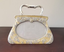 Vintage Enameled Jeweled Purse Picture Frame-7.5" x 6"