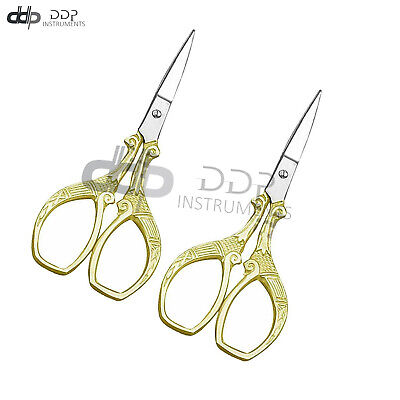 Lot Of 2 Multi Purpose Small Embroidery Fancy Scissors 3.5 Gold Plated  S.Steel 