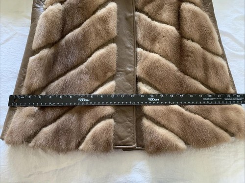 Nerz Pelz Lederjacke Mantel mit Gürtel Damen braun Größe 12-14 - Bild 13 von 22