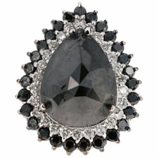 Pear Cut Black Onyx 15.25ct  26 Round Cut CZ 0.65ct 925 Silver Halo Women Ring