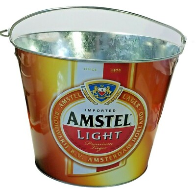 Amstel Light Beer Ice Bucket 5 Qt Galvanized 7 1/4'' Tall