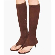 Infradito donna eleganti stivali scarpe elasticizzati al ginocchio tacco a gattino nuovi uk