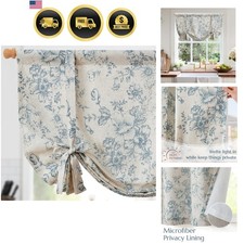 Tie Up Curtain Double Layer Linen Roman Shades Valance Curtain Floral for Bat...