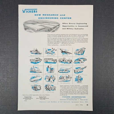 1956 Vickers Sperry Rand Research Engineering Center Vintage Print Ad Military