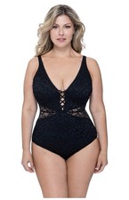 PROFILE by GOTTEX "SHALIMAR" Black Lace D Cup One Piece Swimsuit Women s Sz 10D