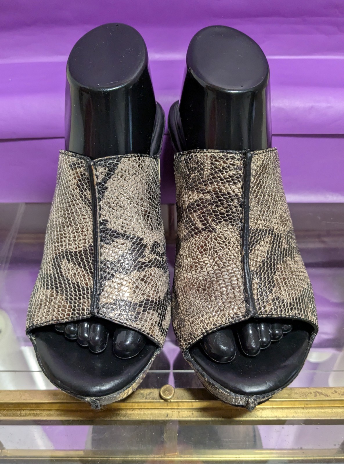 Ariat Brown Leather Womens Python Print Mule Plat… - image 1