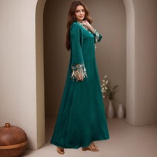 Elegant Women Rhinestone Abaya Dress Robe Muslim Kaftan Dubai Abaya Islam Gown