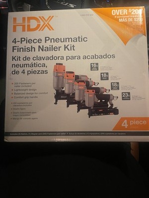 HDX 4-Piece Pneumatic Finish Nailer Kit, 16/18/23 Gauge, Gray/Orange