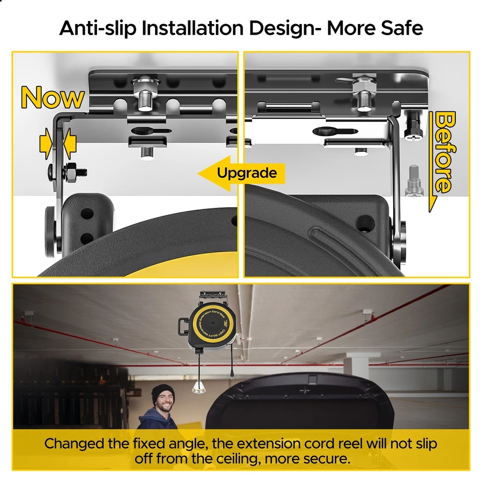Heavy Duty Retractable Extension Cord Reel with Lighted 3 Outlets Tap,UL Listed - Image 4 of 4
