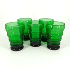 5 Vtg Anchor Hocking Forest Green Whirly Twirly ribbed Tumblers juice Glasses