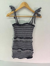 Storia Women's Size Small Blue and White Smocked Sundress Tie Straps Mini Dress