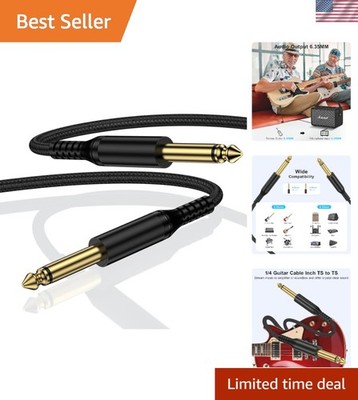 High-Fidelity 10FT 6.35mm TS Cable - Mono Jack Guitar Connector for Musicians