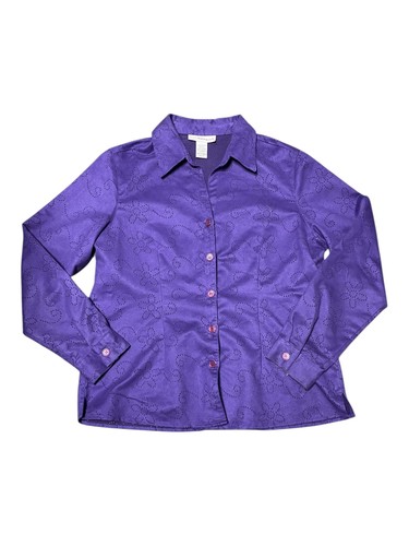 Sag Harbor Perforated Button Down Top - Purple - L - USED