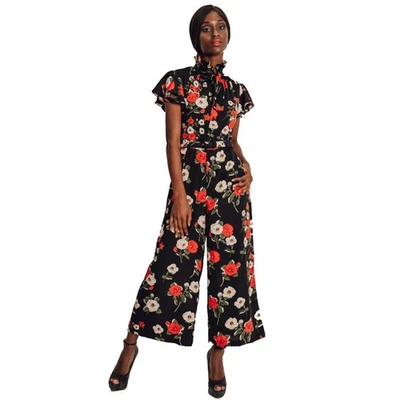 Voodoo Vixen Vintage Retro Jumpsuit Playsuit - Bianca Floral - Bild 1 von 4