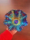Super Electric Purple Imperial Carnival Glass Scroll Embossed Bowl File Exterior