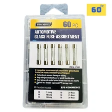 60 pc AUTOMOTIVE CAR AUTO FUSE ASSORTMENT GLASS AGC SET ELECTRONIC