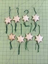 Set Of 8 Handmade Stars, Woven Palm Leaf Ornaments, Green String Loop & Tassel