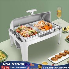 9.54QT Stainless Steel Chafer Buffet Chafing Dish Roll Top Food Warmer Rectangle