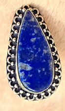 Sterling Silver Artisan Lapis Lazuli Long Statement Ring Sz 6.5
