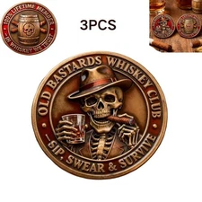 3PCS Old Bastards Whiskey Club Challenge Coin Vintage Bourbon Collectible Coin