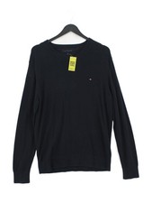 Tommy Hilfiger Men's Jumper L Blue 100 Cotton Crew Neck Pullover