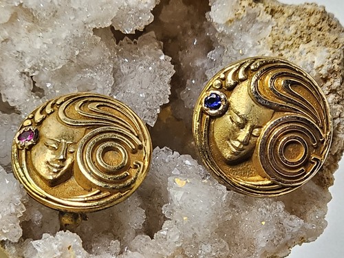 Vintage Cute Art Nouveau Style Pins - Lab Sapphire & Lab Ruby *Read Description*