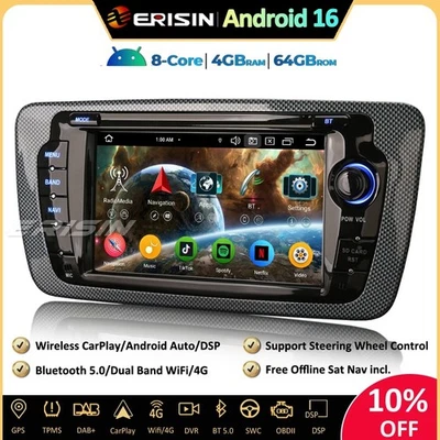 64GO Android 16 GPS Autoradio Navi pour SEAT IBIZA DAB+CarPlay Wifi DSP TNT OBD2 - Photo 1/4