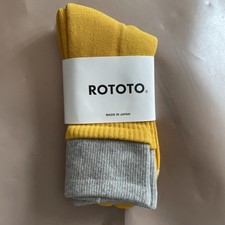 Rototo double layer crew socks- yellow & grey (size UK5-7 | New)