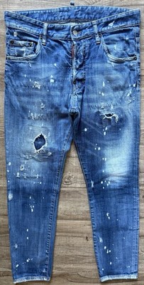 Dsquared2 Regular Skater Jean Herren Gr. 48 Blau Cropped Ripped Bleached 465 