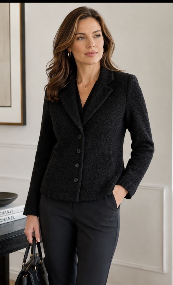 Theory Women’s Black Wool Lined Textured Blazer Sz SP Pockets Quiet Luxury Chic